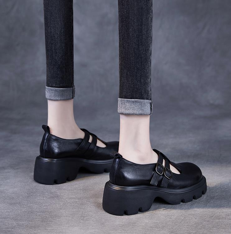 Fashion 6CM Fashion Women Slip On Pumps Wide Head Thick High Heel Chunky Platform Loafers Women Shallow Casual Mary Jane shoes Black