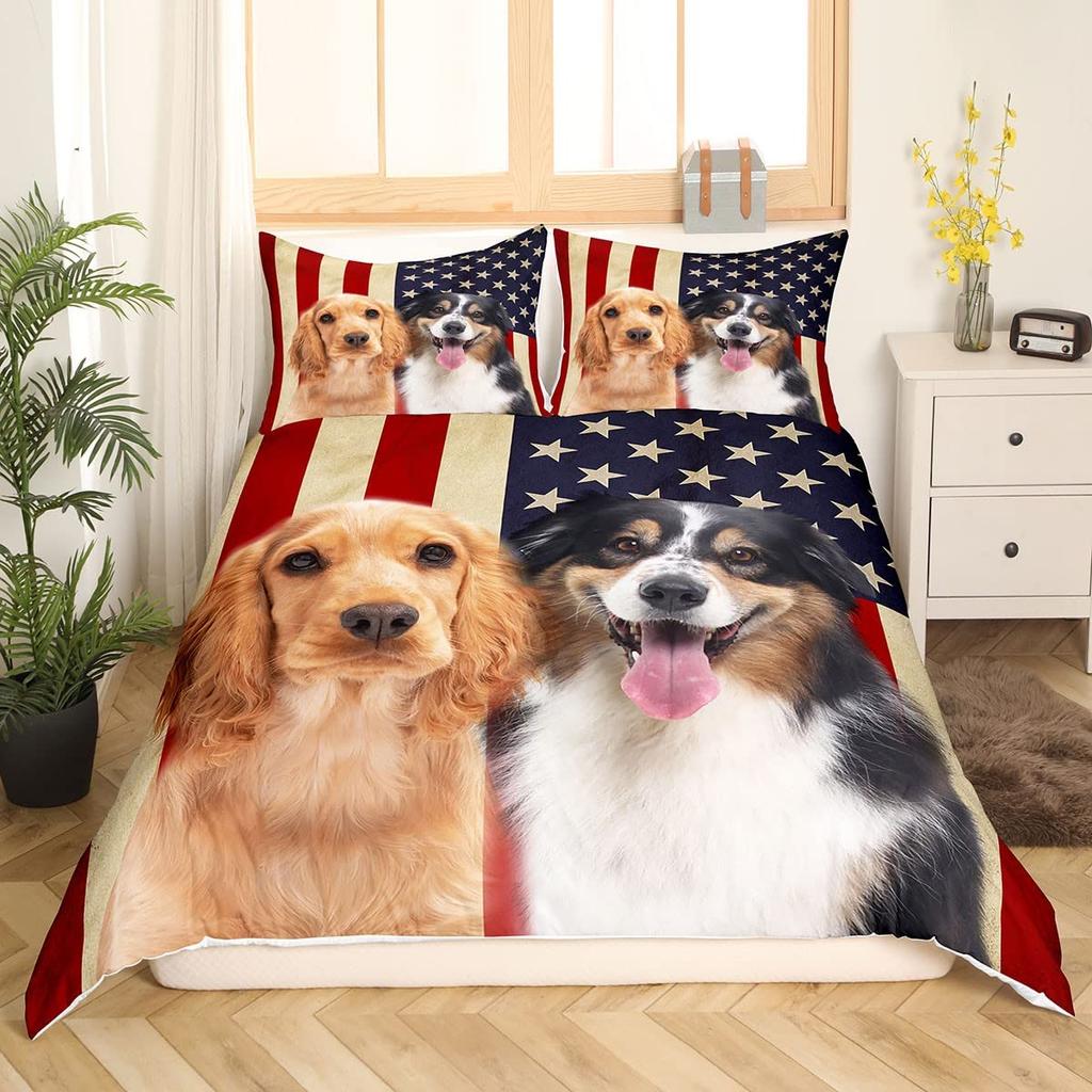 Sausage Dog King Queen Duvet Cover Floral Dachshund Bedding Set Cartoon Puppy Animal Comforter Cover Pet Polyester Quilt Cover