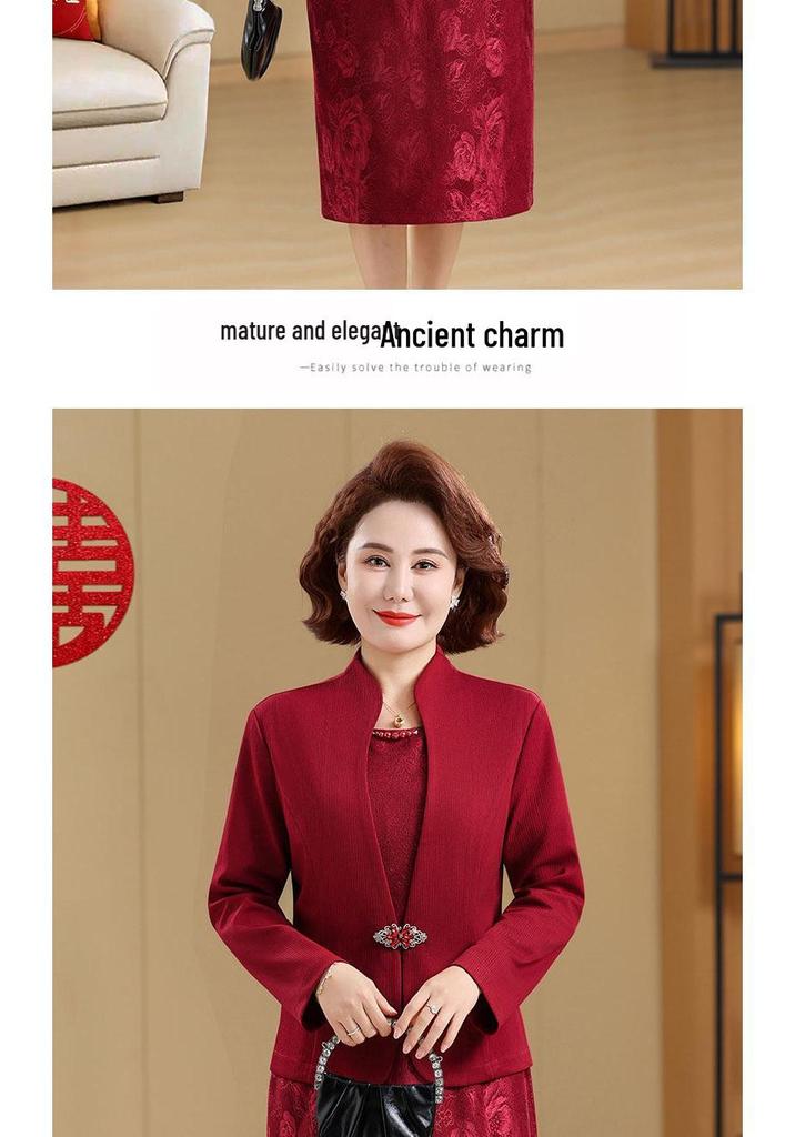 2026 New Spring/Autumn Mother-in-law Wedding Dress Set – Elegant Two-Piece for Middle-Aged Women