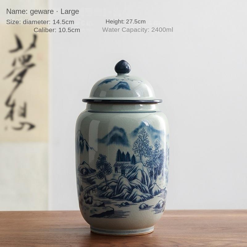 Blue and White Porcelain Storage Jar Classical Tea Box Landscape General Jar with Lid Creative Nut Food Storage Bottle Container