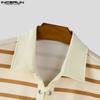 INCERUN Men Lapel Collar Sleeveless Stitching Striped Casual Loose Tank Tops