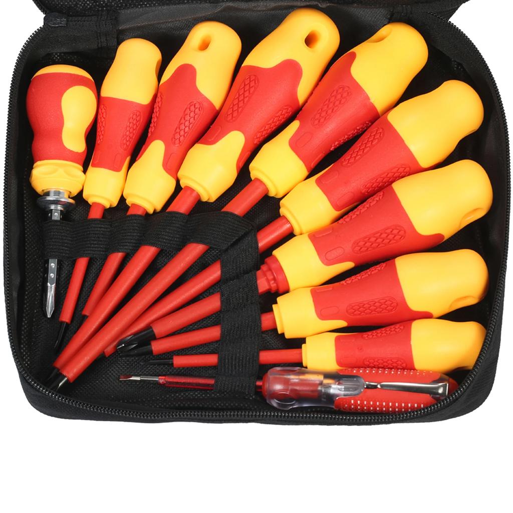 10pcs 1000V Insulated Screwdriver Set with Magnetic Slotted P-hillips Bits Soft Grips Electricians Electrical Work Repair Tools