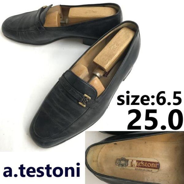 

a.testoni leather moccasin slip-on loafer 6.5 25 black business dress shoes