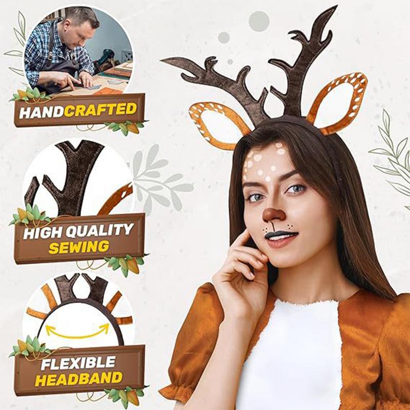 Reindeer Headband Adult Cute Realistic Deer Antlers Headband Animal Ears Headband For Cosplay Deer Costume Christmas Accessories