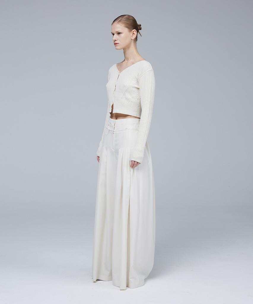 Meuameu Signature Unbalance Band Pin Tuck Slacks