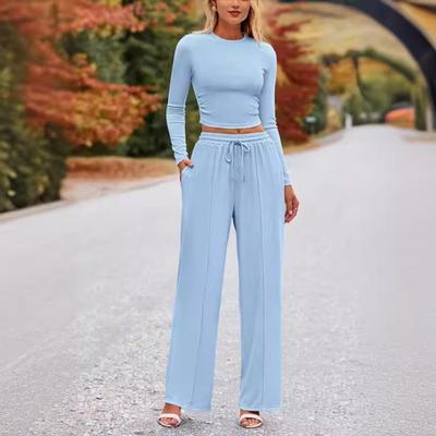 Pcs/Set Frauen Top Hosen Anzug Rundhals Lange Ärmel Slim Fit Top Hohe