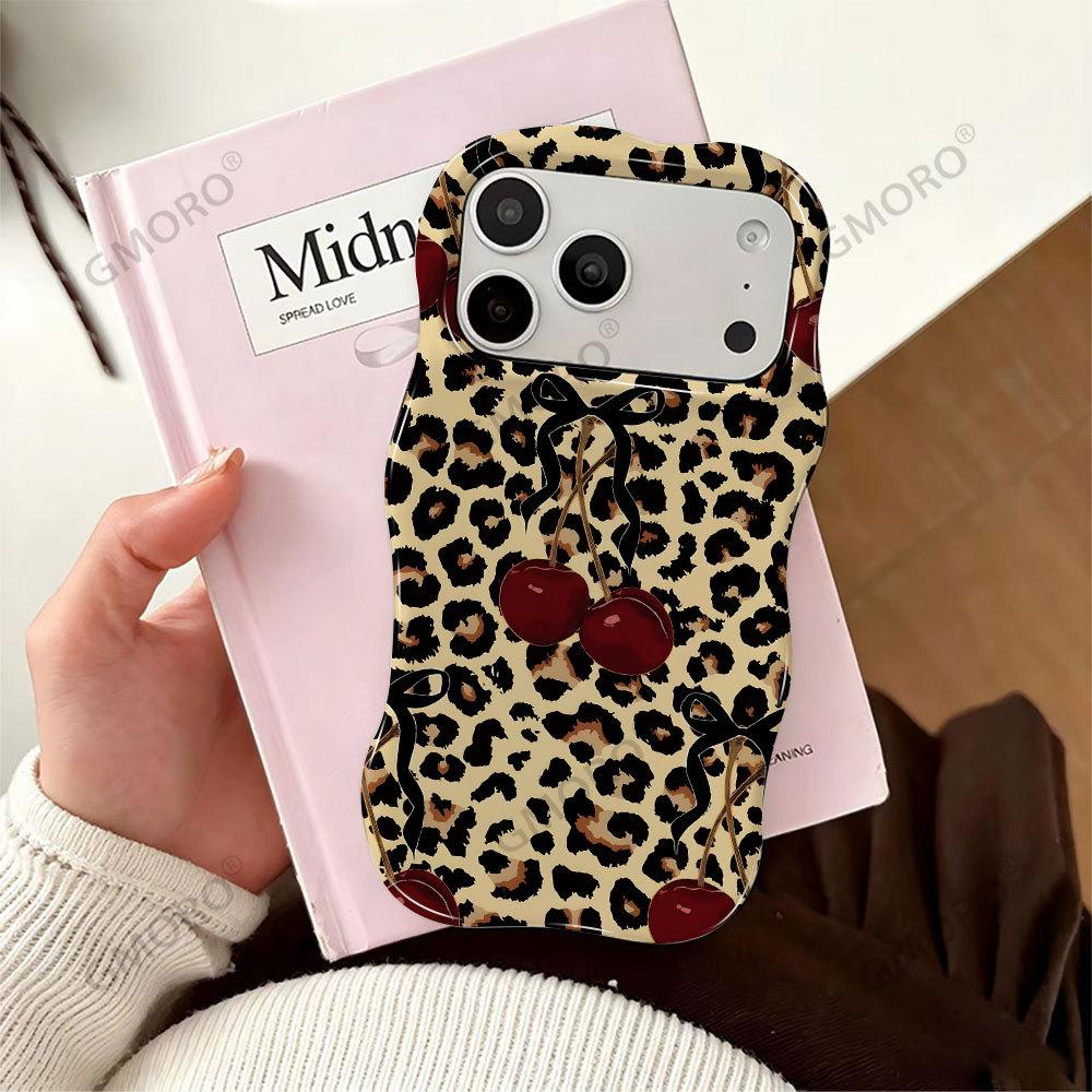 Mobile phone case Direct supply Sweet cool leopard print cherry iPhone17promax mobile phone case 13 two-in-one film case