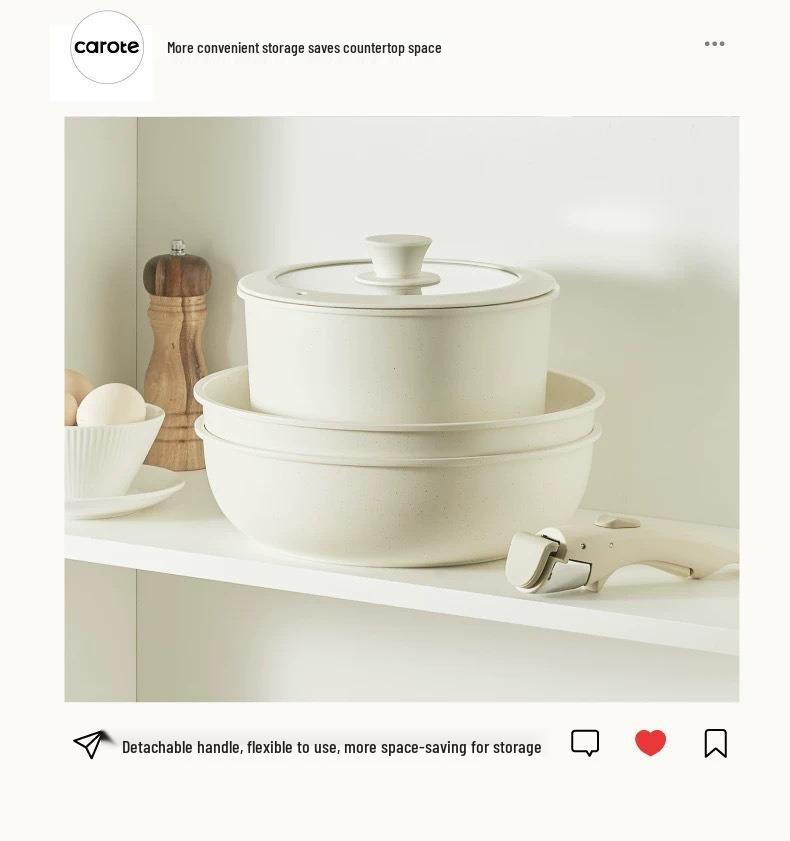 Detachable Handle Non-Stick Maifan Stone Cookware Set: Stir-Fry & Flat-Bottomed Pan for Induction Cookers.