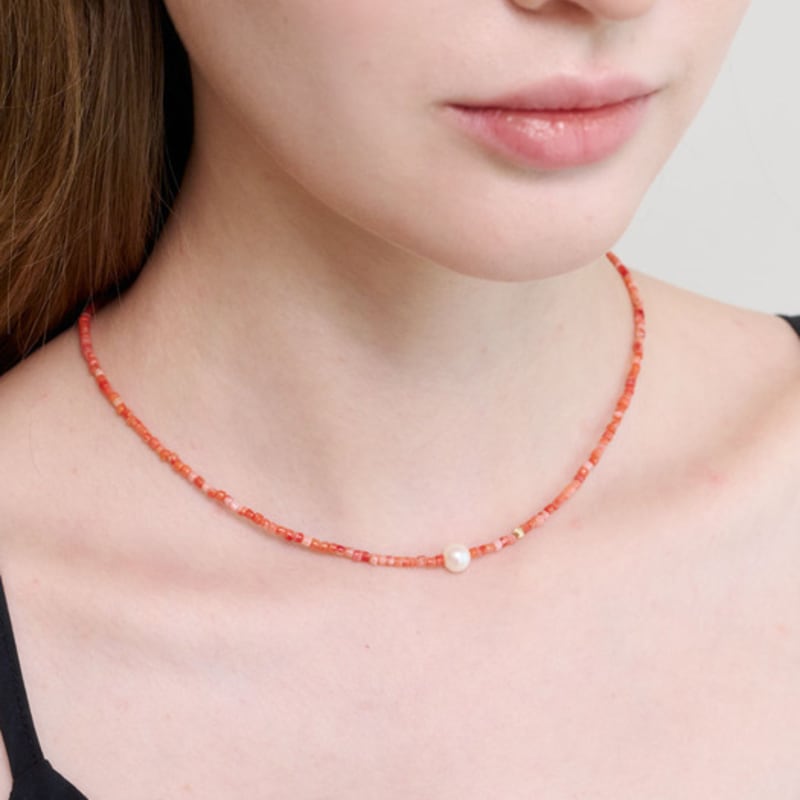 NUOY [14KGF] Vibrant Red Pearl Necklace