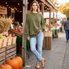 Women's Casual Pullover Top with Loose Fit, Drop Shoulder, Long Sleeves and Curved Seam