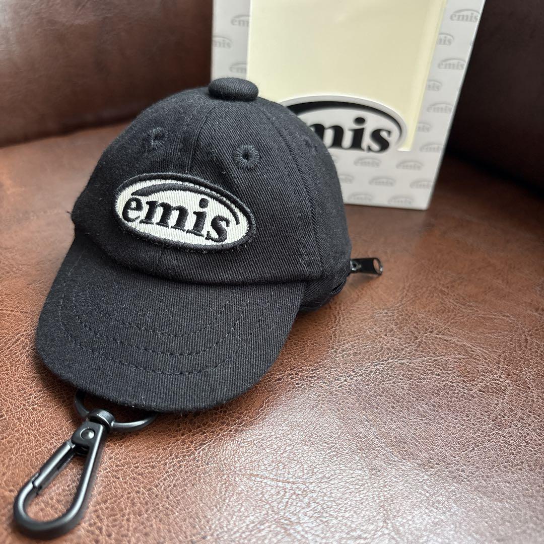 

[USED] emis charm keychain cap black key ring Korean pouch