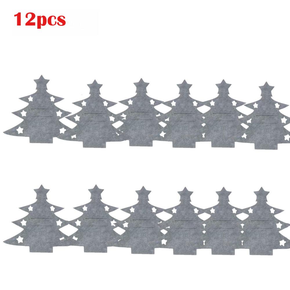 10/12Pcs Christmas Tree Felt Placemat Set Holiday Tableware Protector Forks Spoons Holder Festive Dining Table Decor