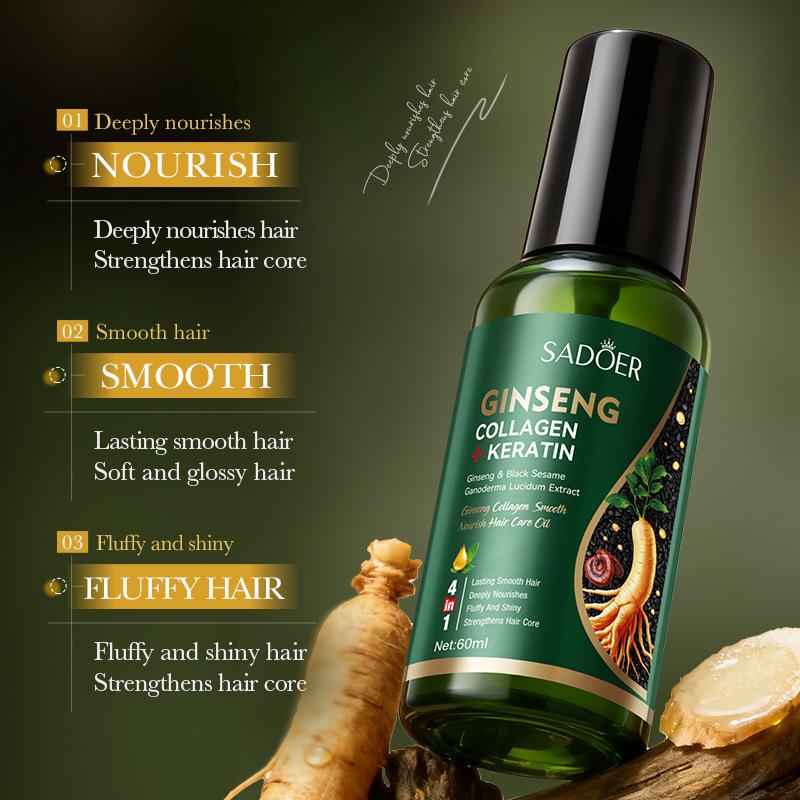 Ginseng Kolagen Olejek Eteryczny do Pielęgnacji Włosów 60ml Nawilżający Nawilżający Zmiękczający Skóra Włosów Produkty Pielęgnacyjne