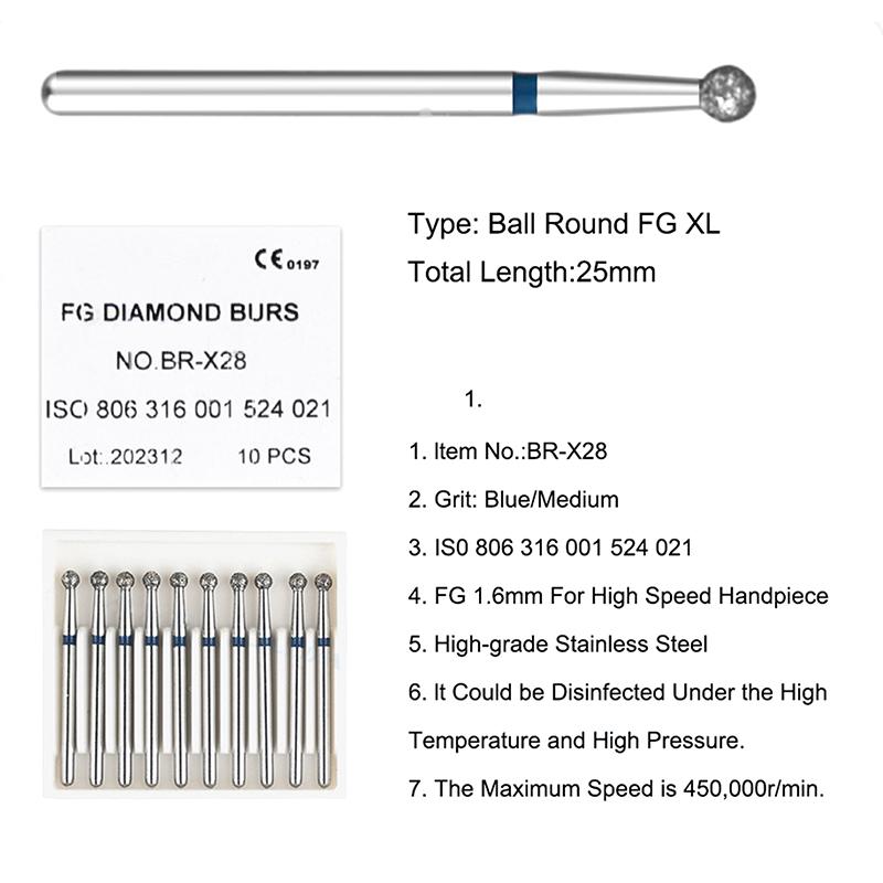 10Pcs/Box Dental Diamond Burs High Speed Handpiece 25Mm Dentist Tool Wear Resistant Lengthening Dentistry Fillings Palatal