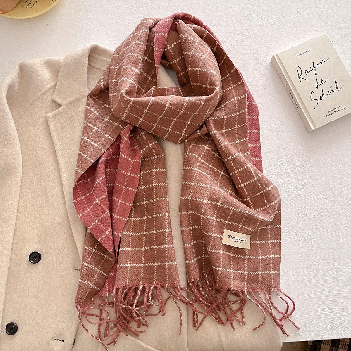 

Autumn and winter new versatile couple plaid scarf women s imitation cashmere thickened warm scarf shawl 42*202cm