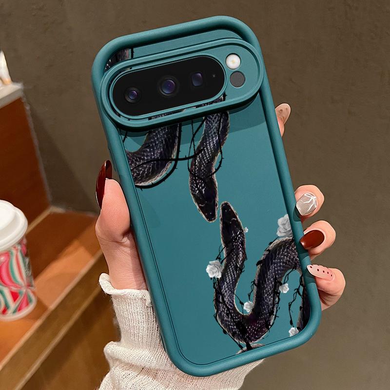 Unearthly Dragon Pattern TPU Matte Case For Google Pixel 9 Pro XL 8 Pro 8A Rose Snake Print Soft Lens Protection Shockproof Phone Cover