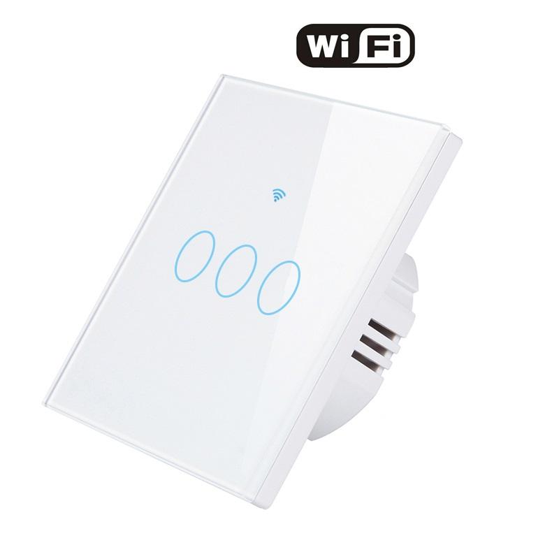 Eu/uk Standard Alexa Wireless Voice Control Switch Tuya Wifi Wall Switch Smart Light Touch Switch Glass Screen Panel Eu Standard белый