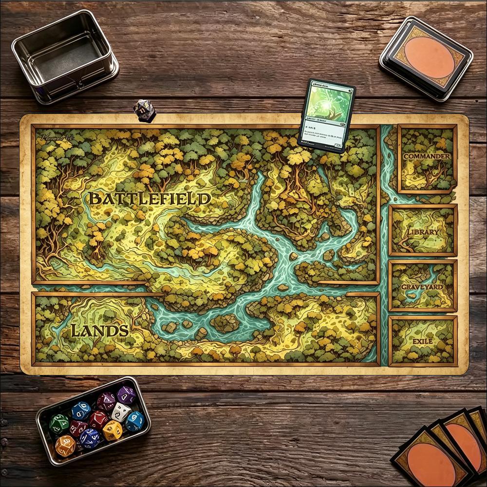 Vintage Wilderness Map Large Game Playmat Non Slip Rubberextended Mat For Card Table Games Office Workspace Keyboard Mouse Setup