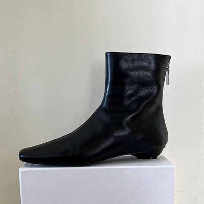 Cowhide Version~ Small Ankle Boots Special-shaped and Thin Boots Leather Low-heeled Martin Boots Women's Square Head Short Boots