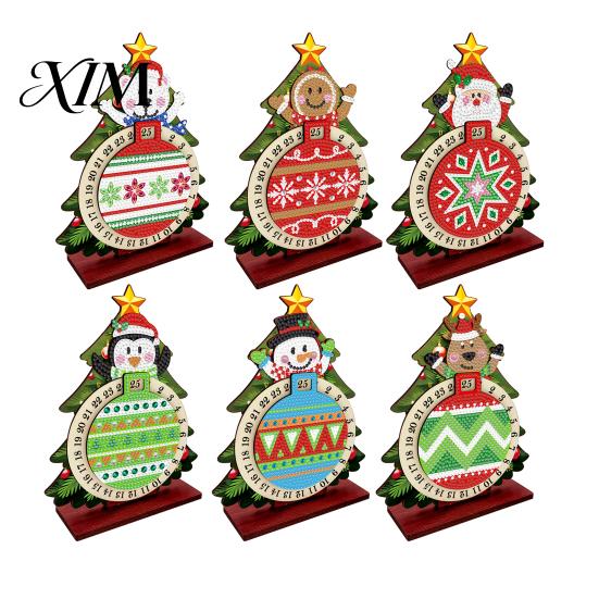 Christmas Countdown Calendar DIY Rhinestone Painting Calendar, 25 Days Rotating Holiday Activity Tree Advent Wooden Tabletop Ornament for Home