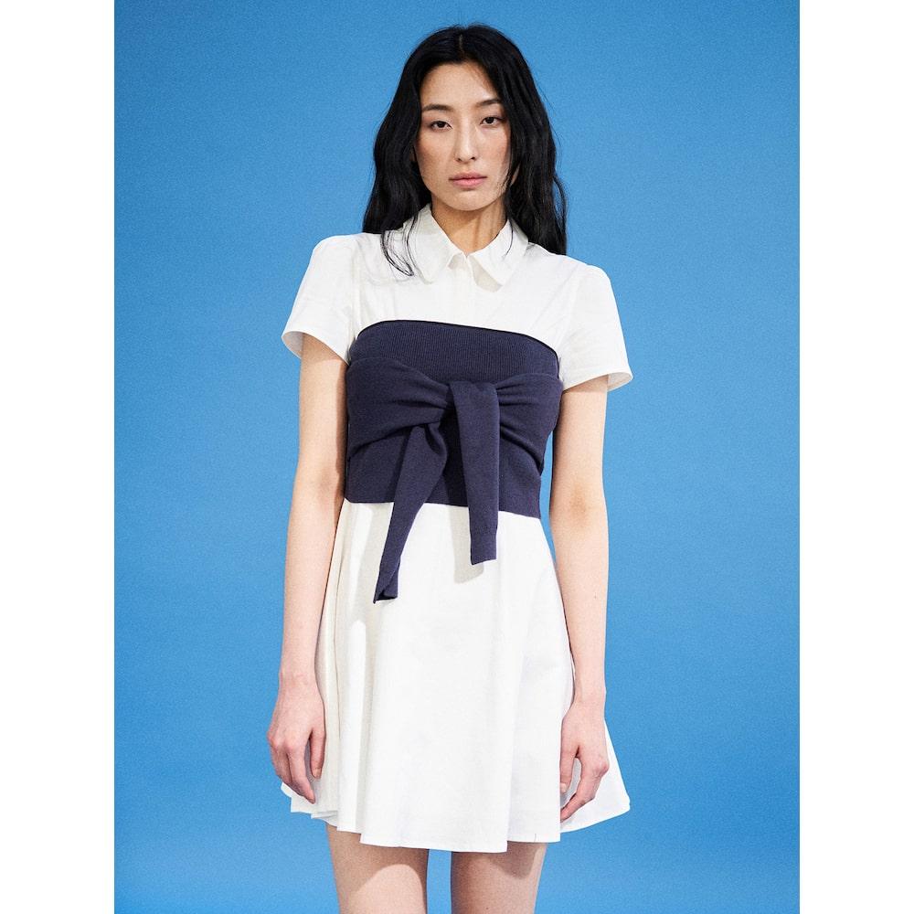 8SECONDS Shirt Collar Short Sleeve Flare Mini Dress White