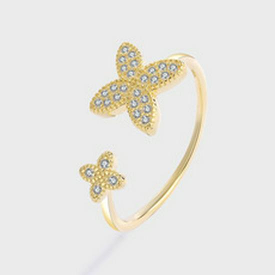 Open Adjustable S925 Sterling Silver Butterfly Ring with Full Diamonds