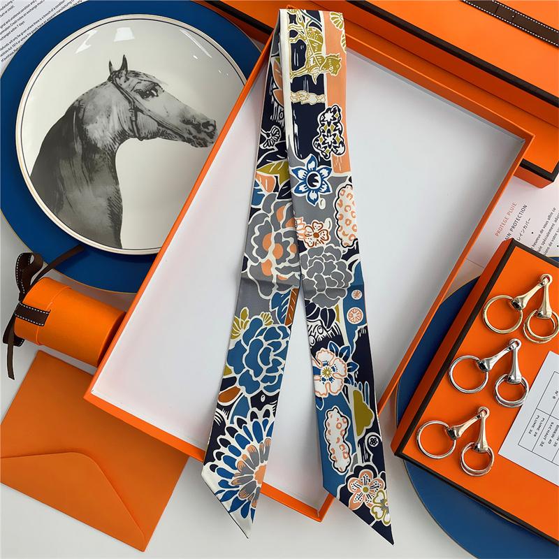 Cachecol de Seda 100% de Alta Qualidade Marca de Luxo Mulheres Faixa de Cabeça Faixa de Cabelo Foulard Gravata Lenço de Pescoço Cachecóis Skinny Acessórios