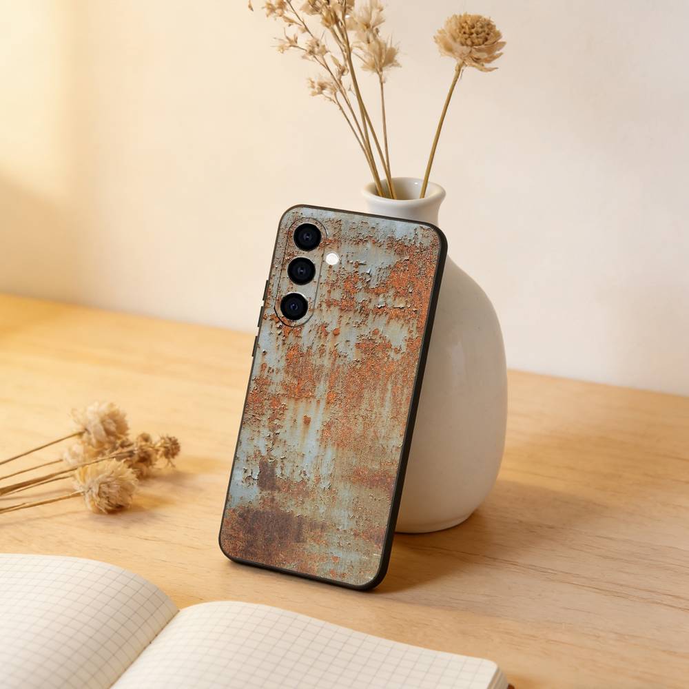 Retro Rust Design Phone Case Black Silicone Soft For Samsung Galaxy A73,A72,A71,A70,A53,A52,A51