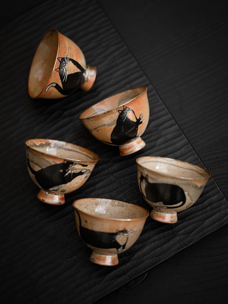 60ml Cute Zhi Ye Cat Teacup Chinese Ru Yao Ceramic Opening Cup Pottery Beautiful Cups Tea Cup Set Teaware For Tea Ceremony