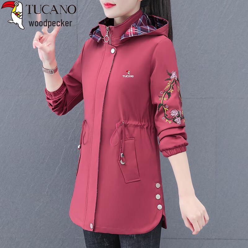 Woodpecker Women's Mid-Length Embroidered Trench Coat