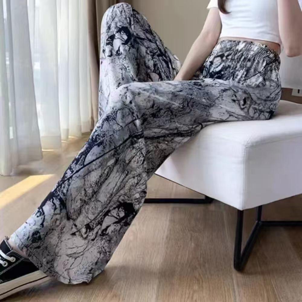 

Casual High-Waist Ice Silk Ink Painting Tie-Dye Trousers 2XL 150-170 lbs