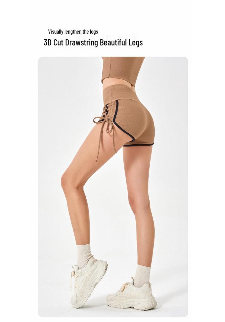 Women's Summer Color Block Quick-Dry Slimming Three-Quarter Sports Shorts with Drawstring and Butt-Lifting Design for Running and Yoga.
