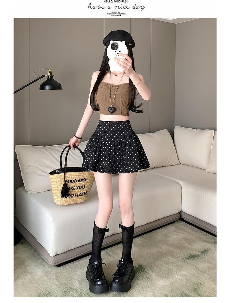 Plus Size Grey Polka Dot A-line Short Skirt for Autumn - High Waist Fluffy Cake Design for Women