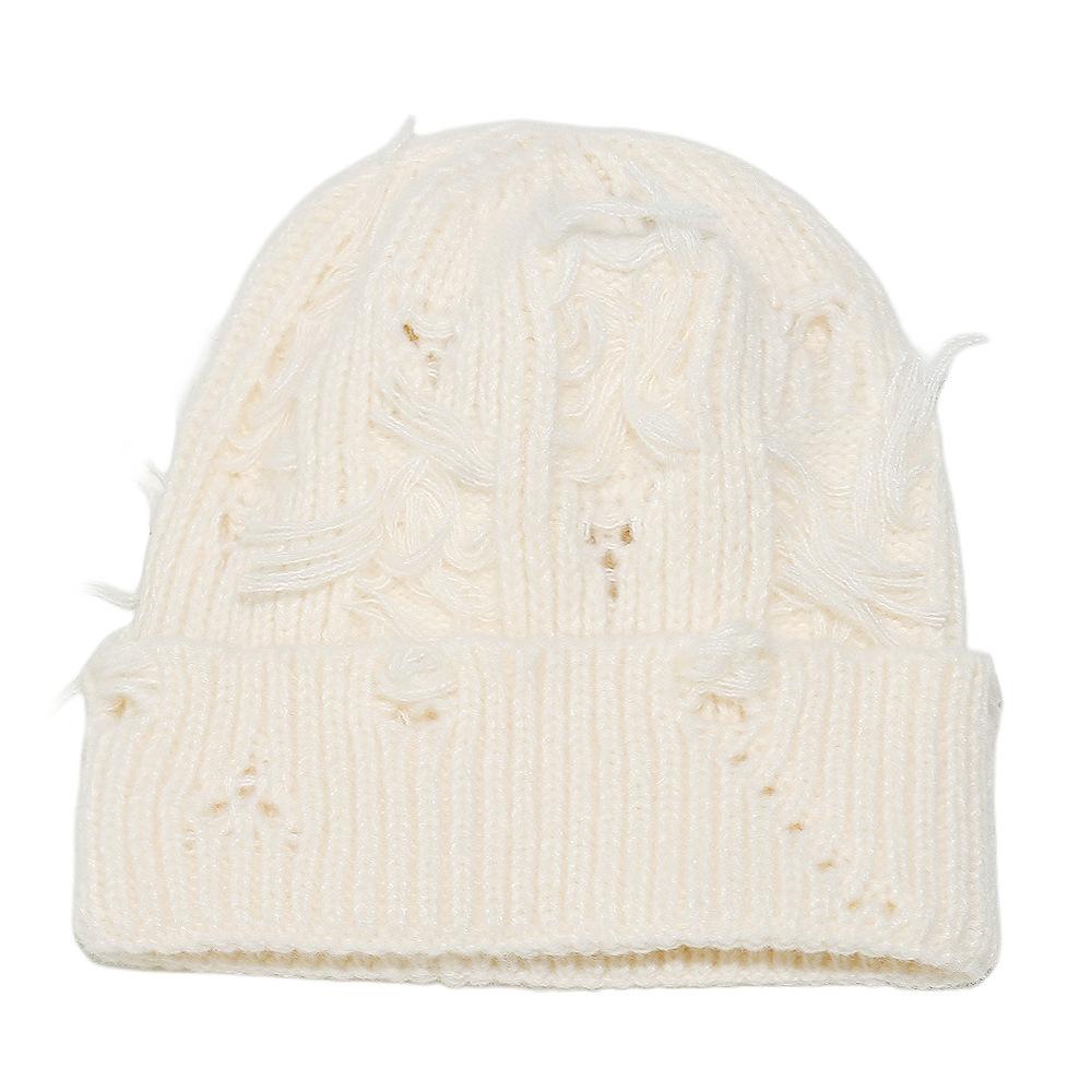 Winter niche old ripped wool hat female personality versatile knitted hat hip hop cold hat men and women