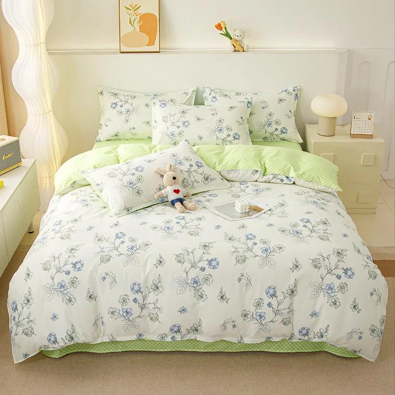 

Ins Style Plant Printed Skin Friendly Cotton Bed Sets 4Pcs Soft Cozy Duvet Cover Set for All Seasons King Queen Textile Supplies 1.0m 3pcs set