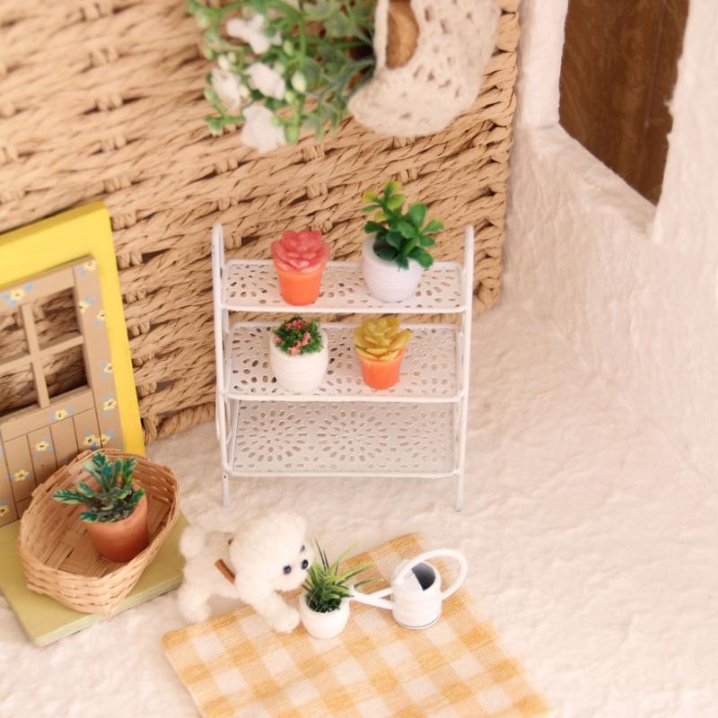 Iron Miniature Plant Holder For 1/12 Scale Doll House Scene Setting Display with Potted Flower for Living Room Decors