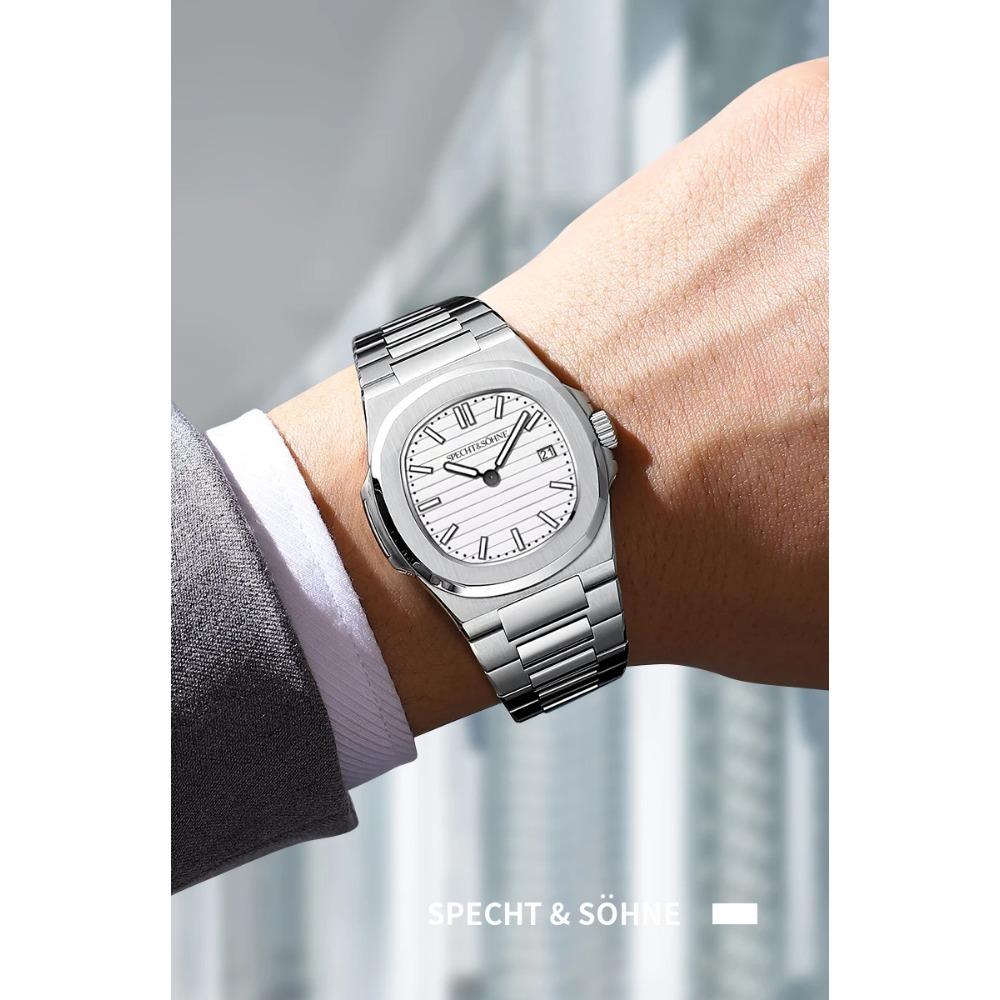 Specht & Söhne New Fashion Ultrathin Mens Watch 39MM Quartz Wristwatch Stainless Steel Waterproof Calendar 5711 Watches For Men