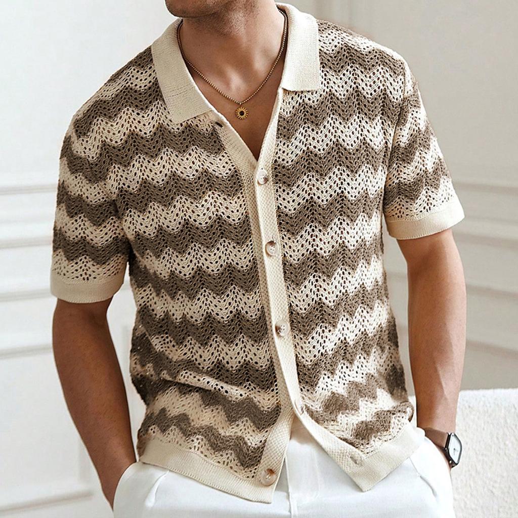Knit Shirt For Men Button Down Short Sleeve Collared Golf Shirt