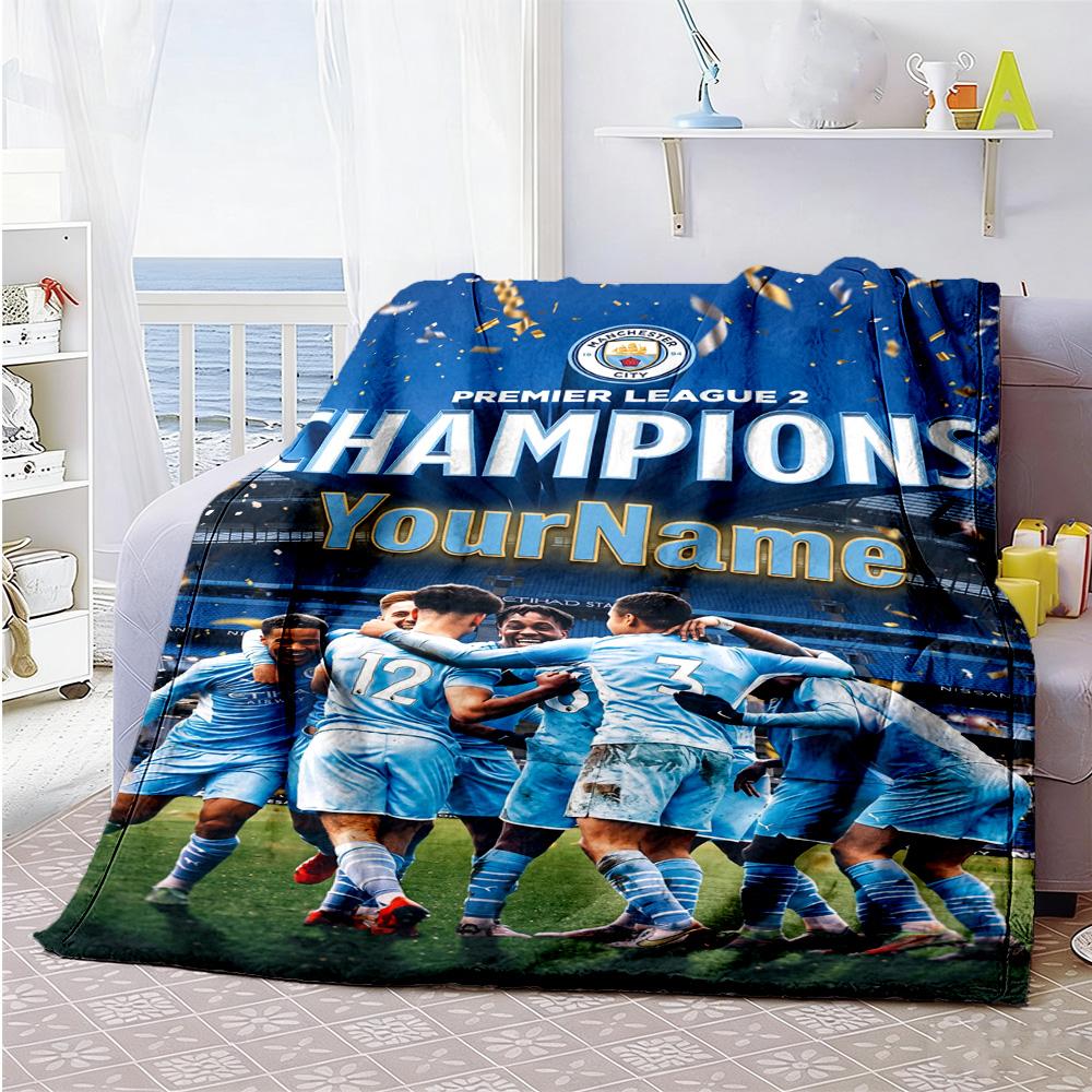 Manchester City Personalized Text Blanket Cozy Customizable Blanket Warmthful Decor Throw For Office Chair Bed Livingroom Office Four Seasons Universa