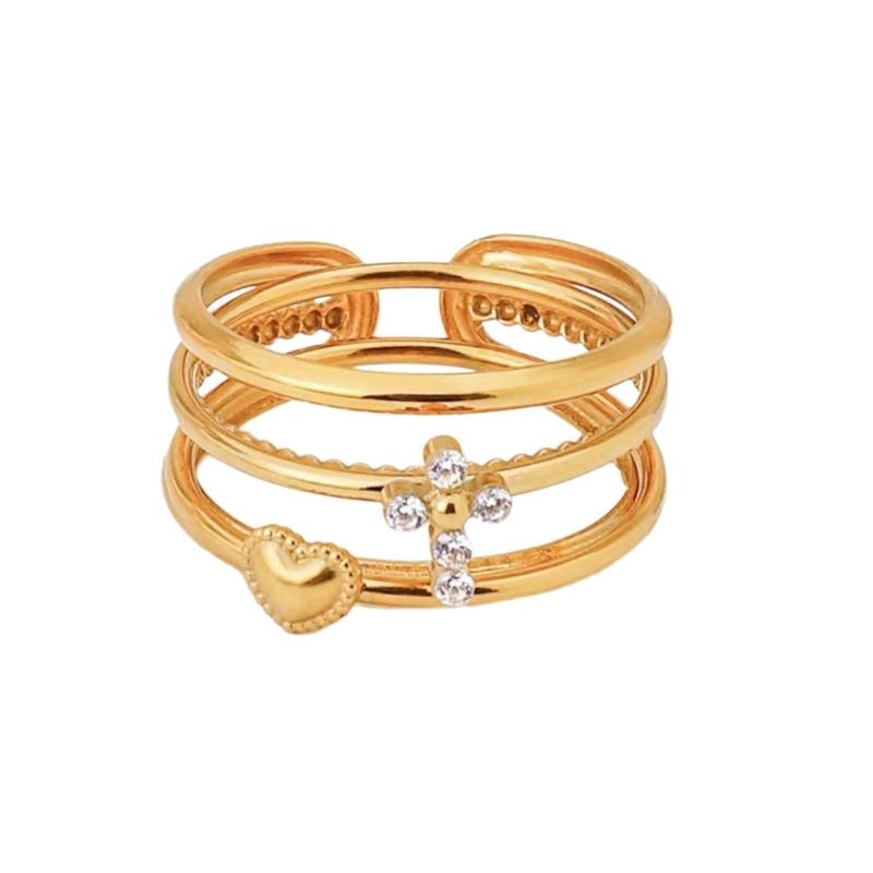 3pcs/Set Elegant 18K Gold Color Adjustable Size Threaded Ring Accessory Stylish Finger Accessories for Fashionistas
