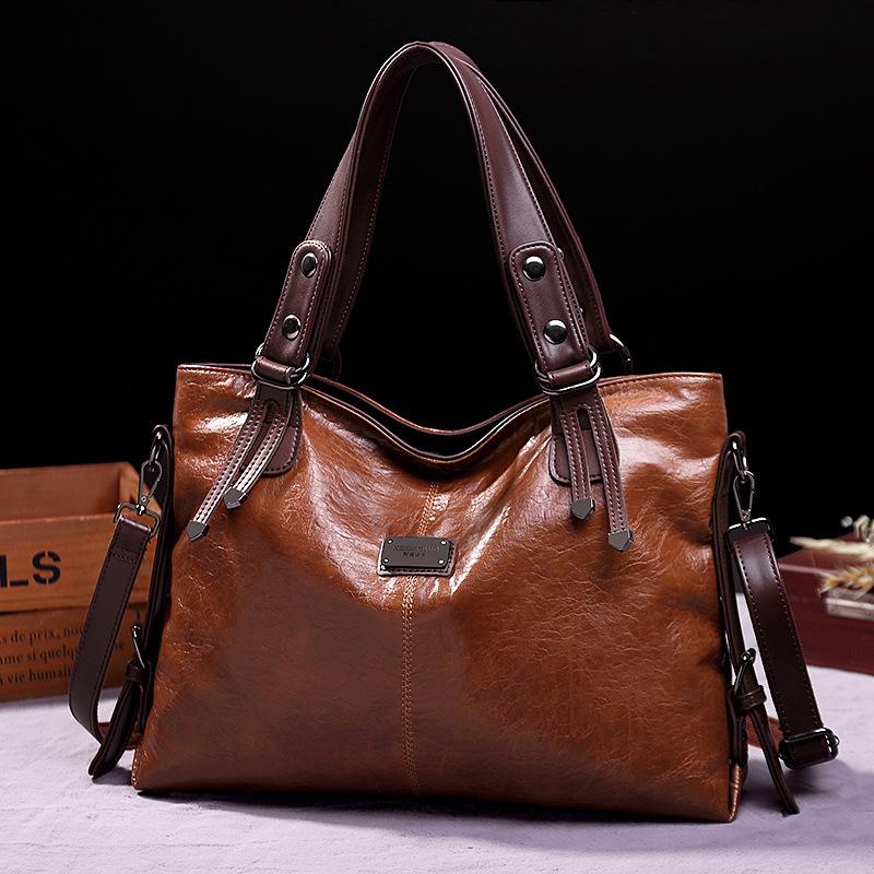 Women s Leisure Fashion Retro Tote Soft Leather Single Shoulder Messenger Large Capacity Bag KTB 40cm*14cm*28cm