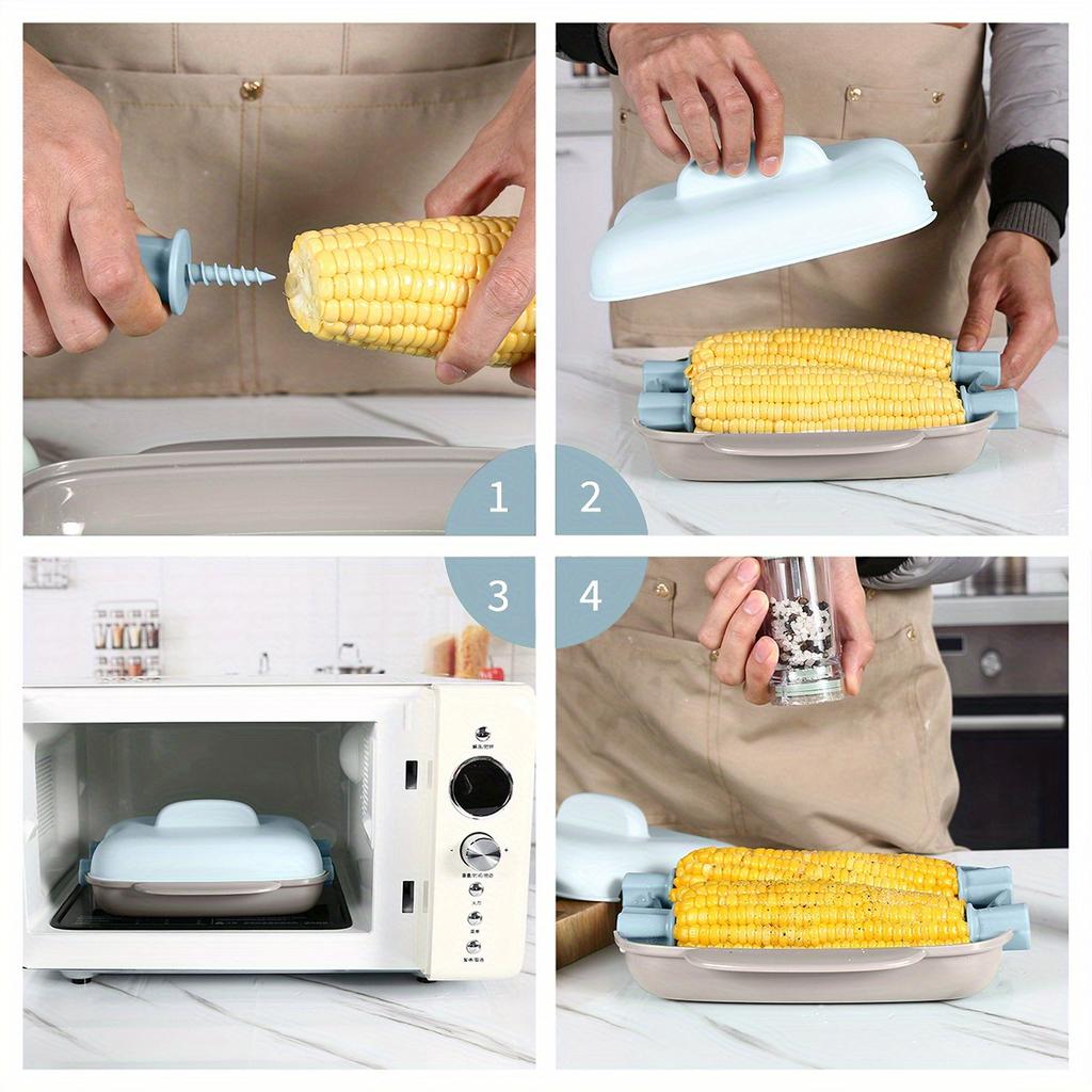 Microwave Corn Steamer with Lid Heat-Resistant Plastic Vegetable Steaming Box for Home Kitchen Healthy Diet Cooking Rack Utensil
