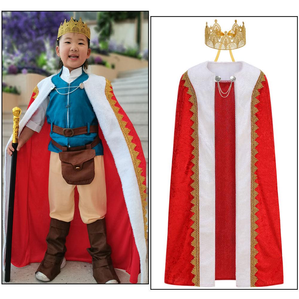 Children's Halloween & Christmas Red King Costume Cape with White Fur Trim