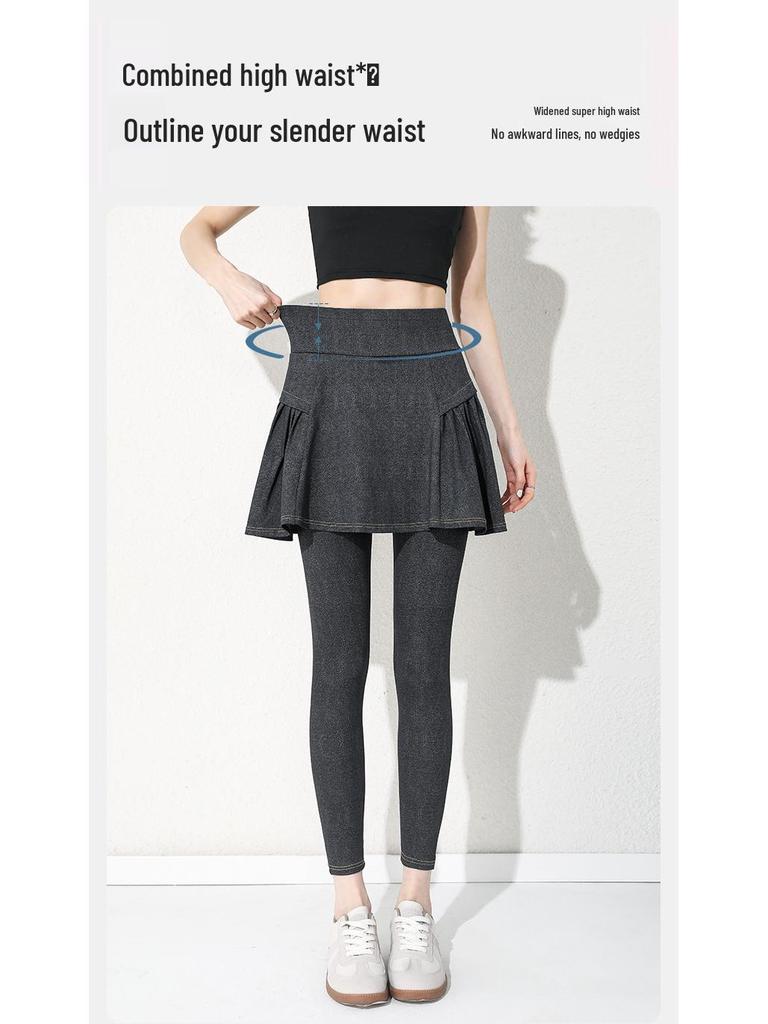 High Waist Two-Piece Yoga Pants - Spring/Summer Tummy Control, Pocketed, Cropped Denim, Plus Size