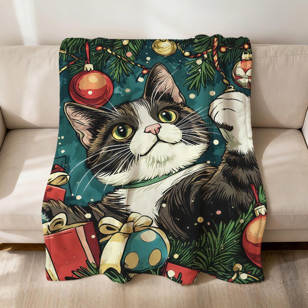 Cute Cartoon Christmas Kawaii Cat Flannel Soft Warm Plush Blanket for Sofa Living Room Pet Hogar Bedroom Gift Home Car Portable