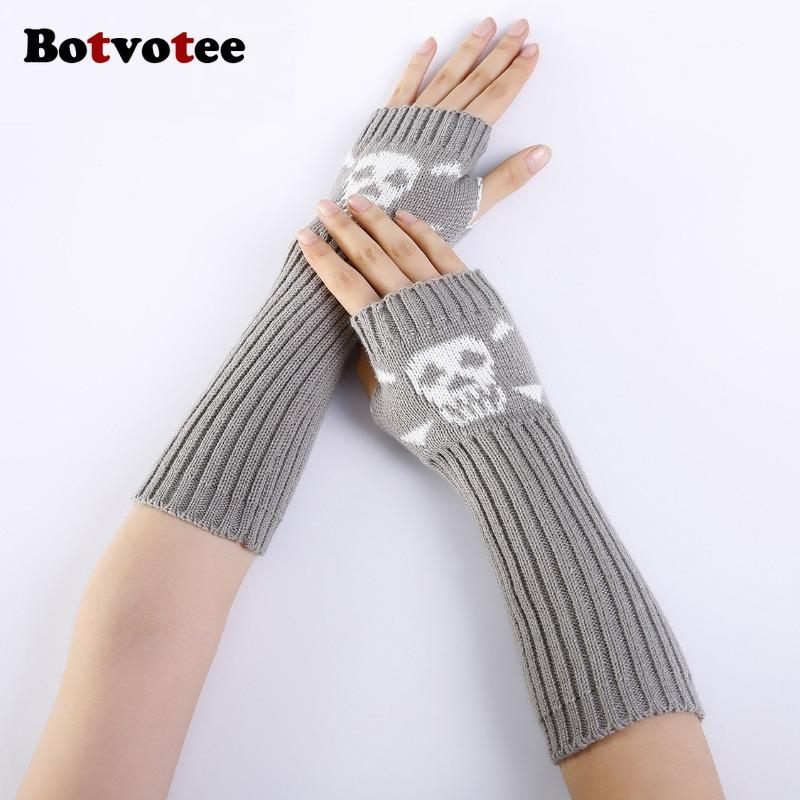 Botvotee Skull Sleeves for Women Y2k Accessories Arm Warmers Free Shipping Knitted Winter Warm Fingerless Gloves Cute Arm Guard