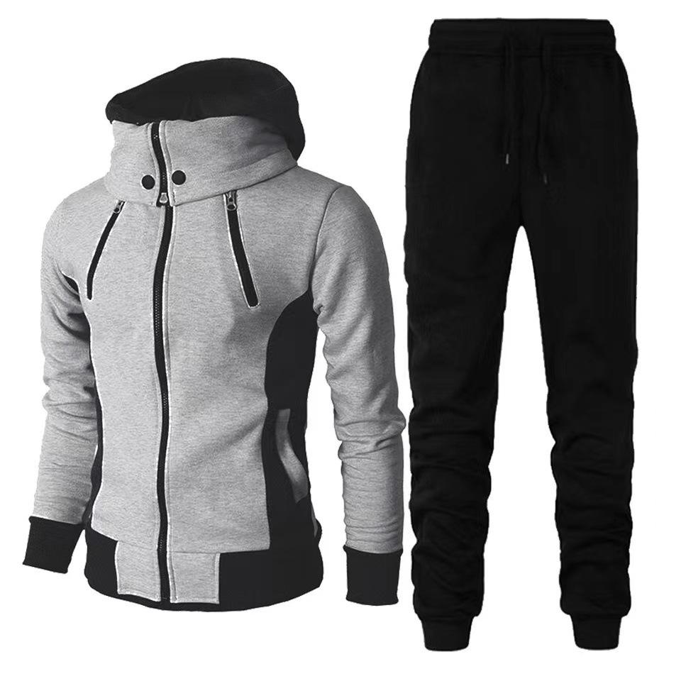 

Fashion Outdoor Sports Youth Men s Hooded Sweater Pants Autumn and Winter Casual Two-piece Jacket Youth Suit XXXL сірий