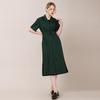 Bunderghost Tailored Collar Short Sleeve Strap Long Dress (Green)