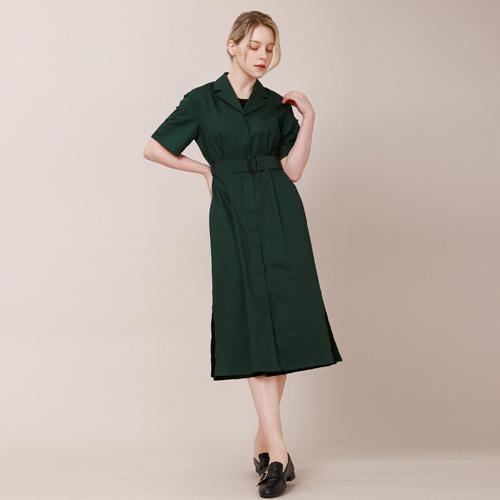 Bunderghost Tailored Collar Short Sleeve Strap Long Dress (Green)