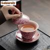 111ML Pink Ru Kiln Gaiwan Japanese Peony Sancai  Anti-scald Tea Tureen Tea Brewing Cover Bowl Tableware Decoration Collection